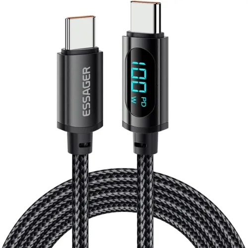 Кабель Essager Type-C to Type-C 100W з цифровим дисплеєм
