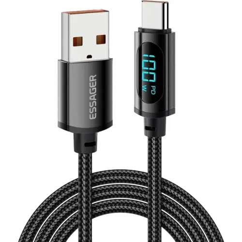 Кабель Essager USB-A to Type-C 7A 100W з цифровим дисплеєм