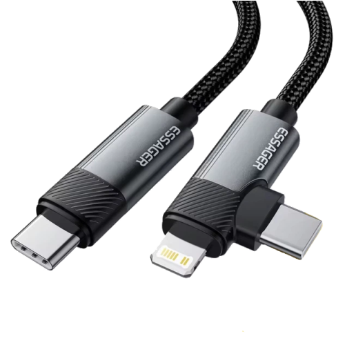 Кабель Essager ES-X59 2-в-1 Type-C/Lightning 65W кутовий 1м